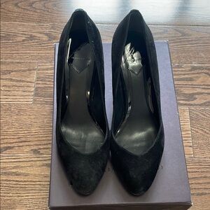 Brian Atwood Black Suede Wedge Heels 6.5